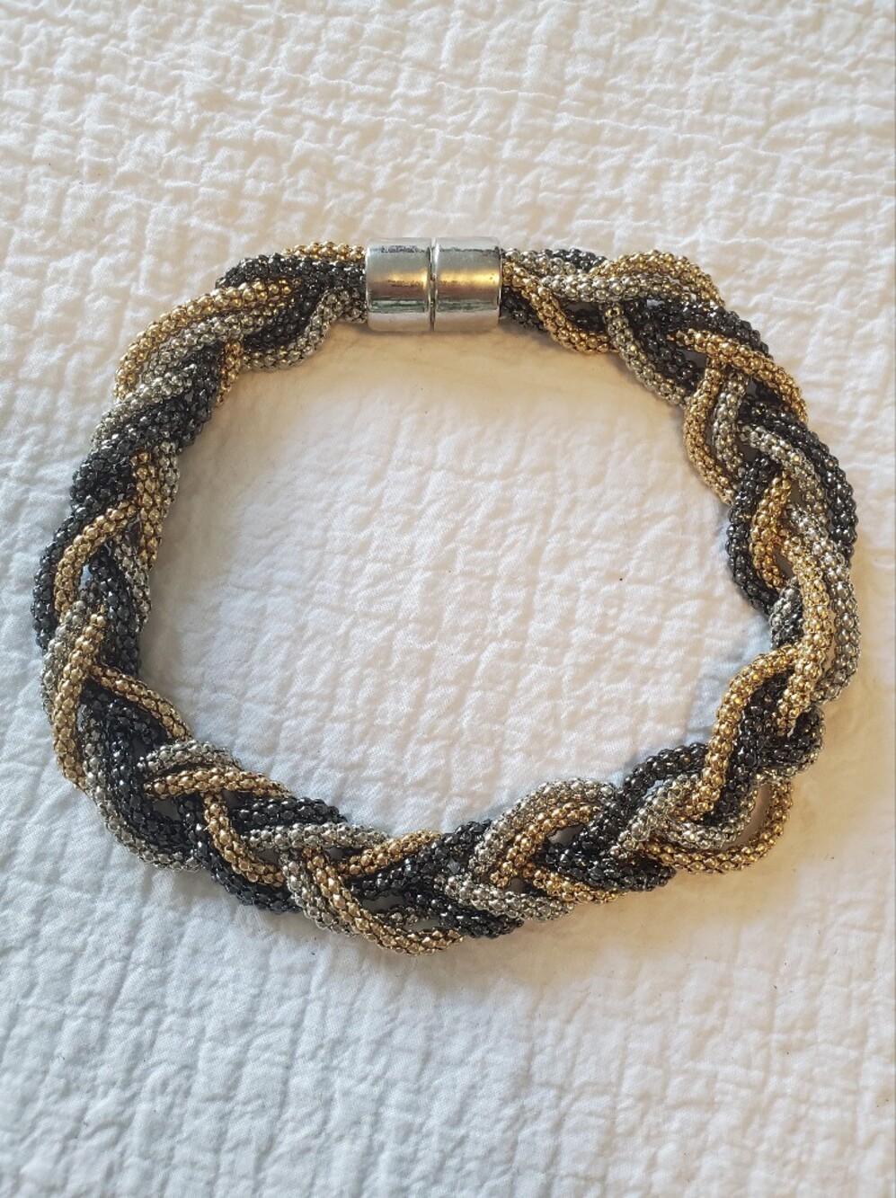 Braided Metallic Choker Necklace - Gold, Silver, Gunmetal - Metal Closure